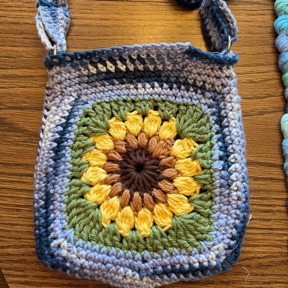 Custom crocheted cross body sunflower bag